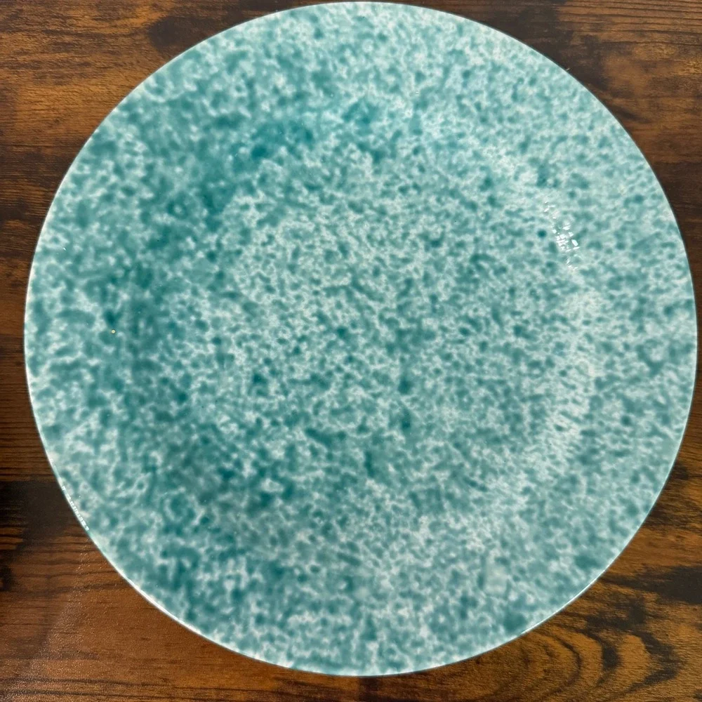 My Place My Space Teal Spongeware Salad Plates Set of 4 Ceramic 8 Inch Round